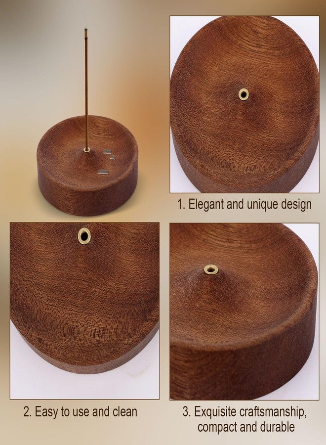 Penitue Ebony Wood Incense Burner, Round Wooden Incense Sticks Holder Handmade Ash Catcher Burner Tray Vintage Aroma Diffuser Bowl for Meditation Relaxation Home Decor - Image 5